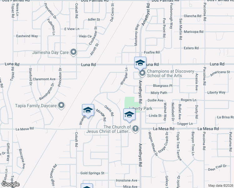 map of restaurants, bars, coffee shops, grocery stores, and more near 13160 Wrangler Lane in Victorville