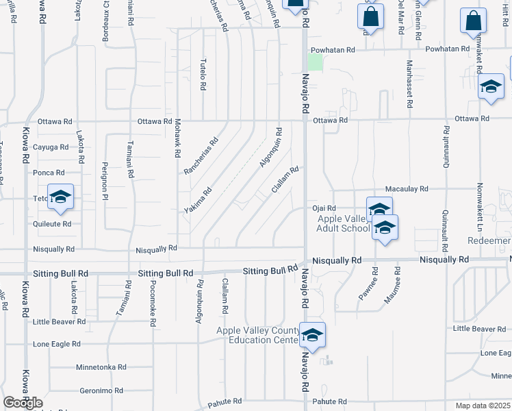 map of restaurants, bars, coffee shops, grocery stores, and more near 13046 Clallam Road in Apple Valley
