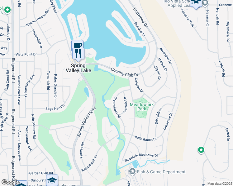 map of restaurants, bars, coffee shops, grocery stores, and more near 13050 Greensboro Road in Victorville
