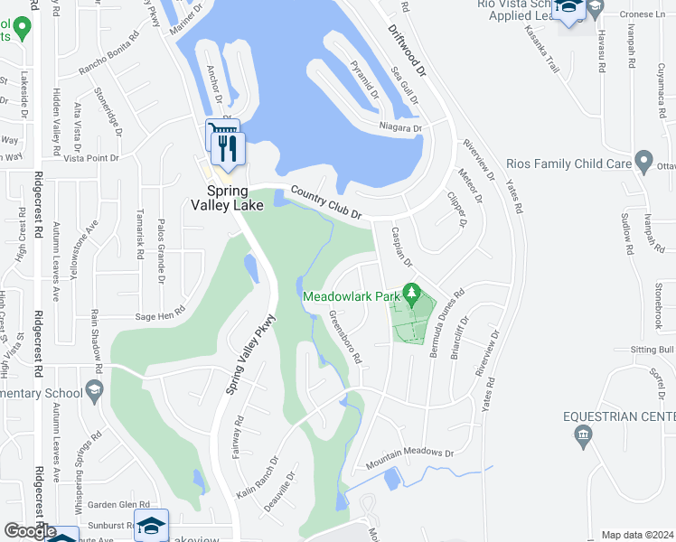 map of restaurants, bars, coffee shops, grocery stores, and more near 13050 Greensboro Road in Victorville