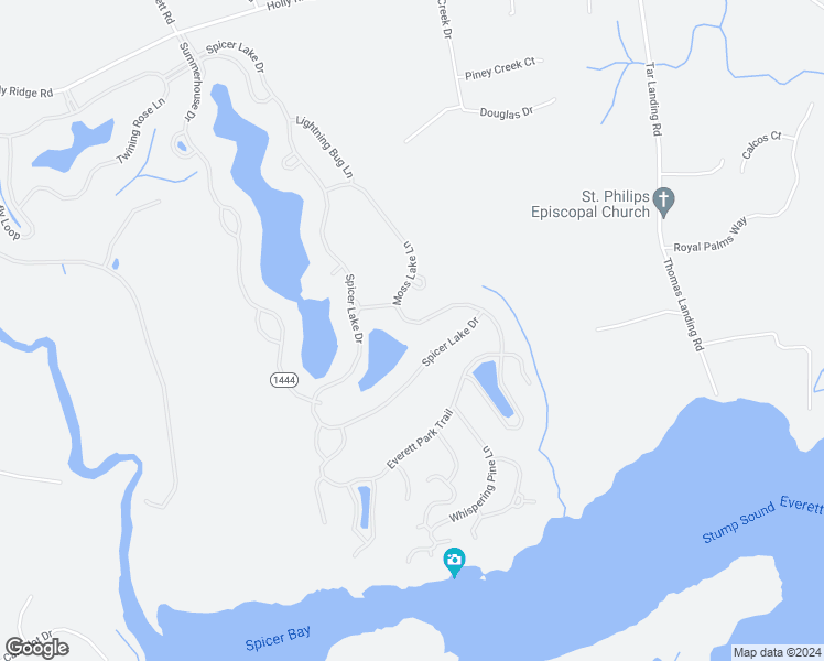 map of restaurants, bars, coffee shops, grocery stores, and more near 359 Lake Willow Way in Holly Ridge