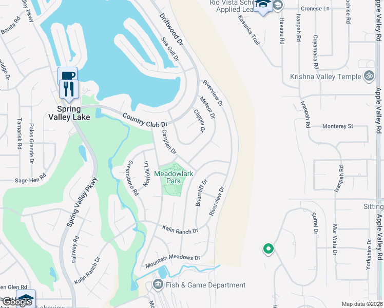 map of restaurants, bars, coffee shops, grocery stores, and more near 13060 Meteor Drive in Victorville
