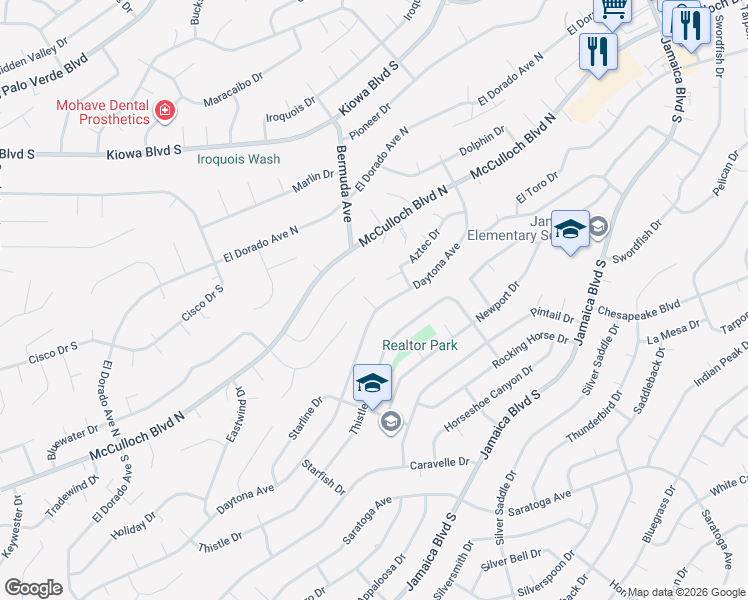 map of restaurants, bars, coffee shops, grocery stores, and more near 3161 Saturn Lane in Lake Havasu City