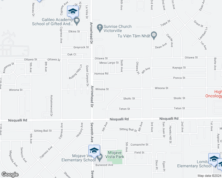 map of restaurants, bars, coffee shops, grocery stores, and more near Winona Street in Victorville