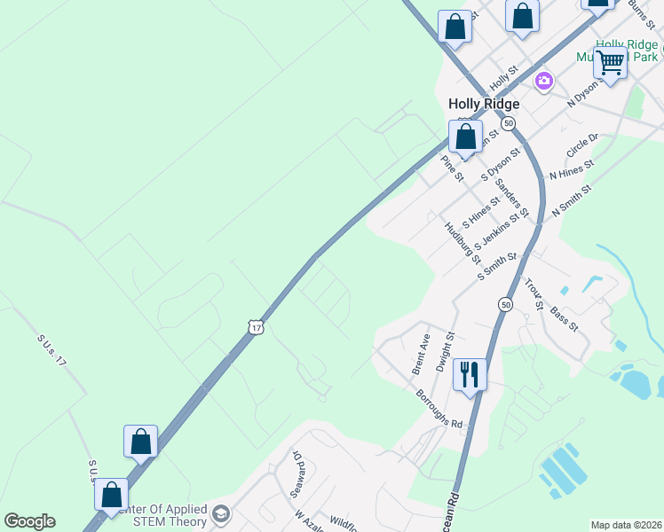 map of restaurants, bars, coffee shops, grocery stores, and more near 500 U.S. 17 in Holly Ridge