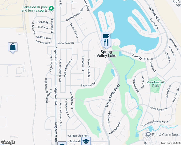 map of restaurants, bars, coffee shops, grocery stores, and more near 13095 Palos Grande Drive in Victorville