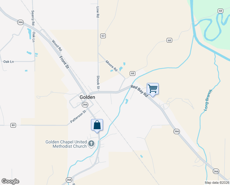 map of restaurants, bars, coffee shops, grocery stores, and more near Mississippi 366 in Golden