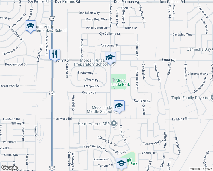 map of restaurants, bars, coffee shops, grocery stores, and more near 13131 Freeport Drive in Victorville