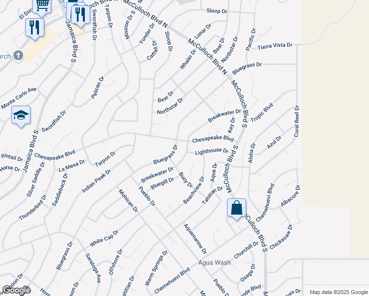 map of restaurants, bars, coffee shops, grocery stores, and more near 3771 Breakwater Drive in Lake Havasu City