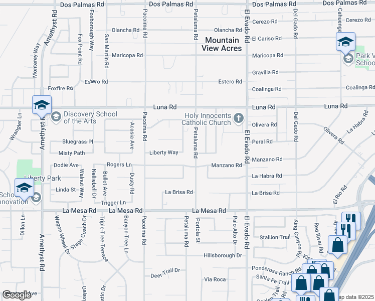 map of restaurants, bars, coffee shops, grocery stores, and more near 13125 Heritage Drive in Victorville