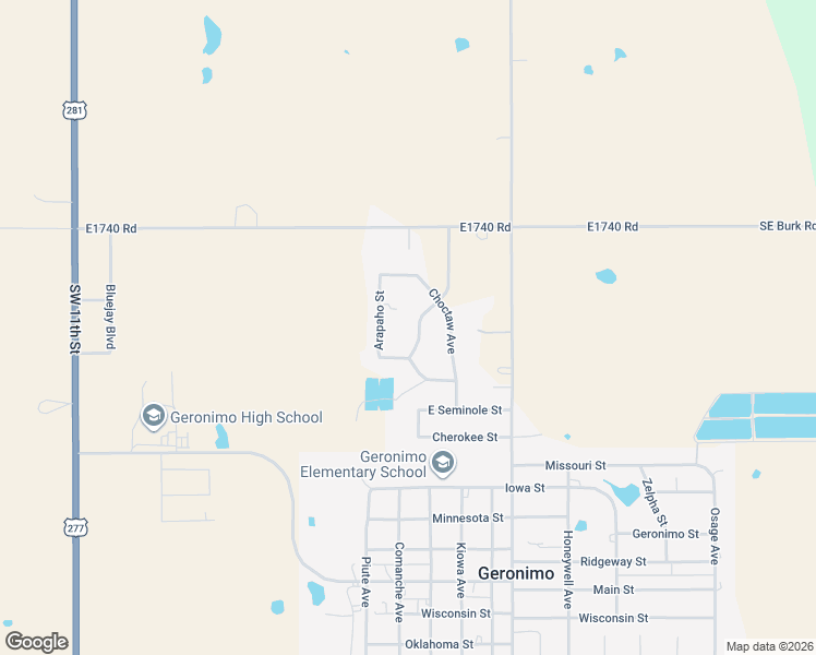 map of restaurants, bars, coffee shops, grocery stores, and more near 111 Arapaho Street in Geronimo