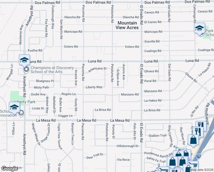 map of restaurants, bars, coffee shops, grocery stores, and more near 13125 Heritage Drive in Victorville