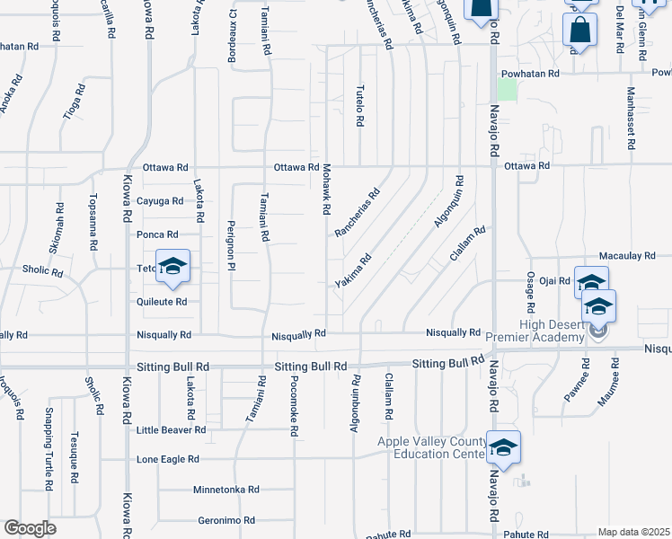 map of restaurants, bars, coffee shops, grocery stores, and more near 13073 Mohawk Road in Apple Valley