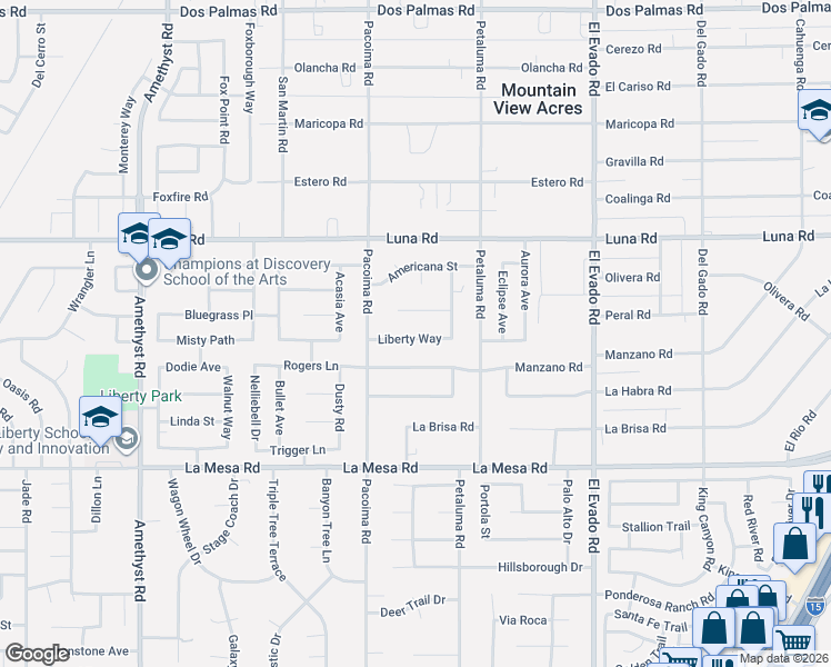 map of restaurants, bars, coffee shops, grocery stores, and more near 14165 Heritage Court in Victorville
