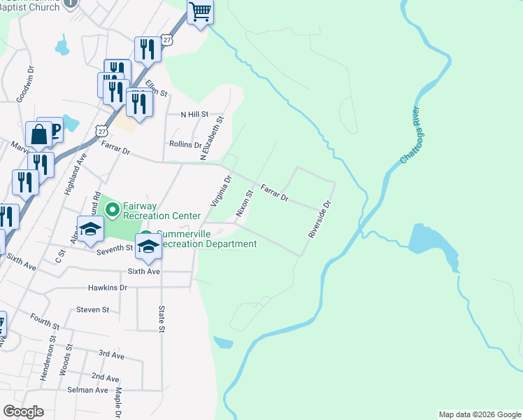 map of restaurants, bars, coffee shops, grocery stores, and more near 52 Nixon Street in Summerville