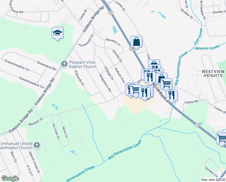 map of restaurants, bars, coffee shops, grocery stores, and more near 313 Kingsboro Road in Anderson