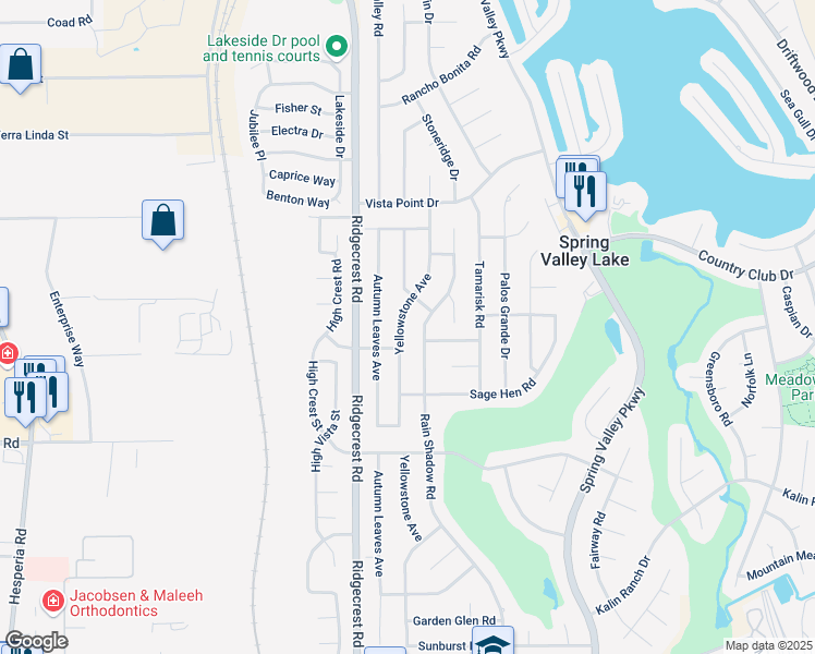 map of restaurants, bars, coffee shops, grocery stores, and more near 13105 Yellowstone Avenue in Victorville
