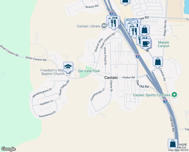 map of restaurants, bars, coffee shops, grocery stores, and more near in Castaic