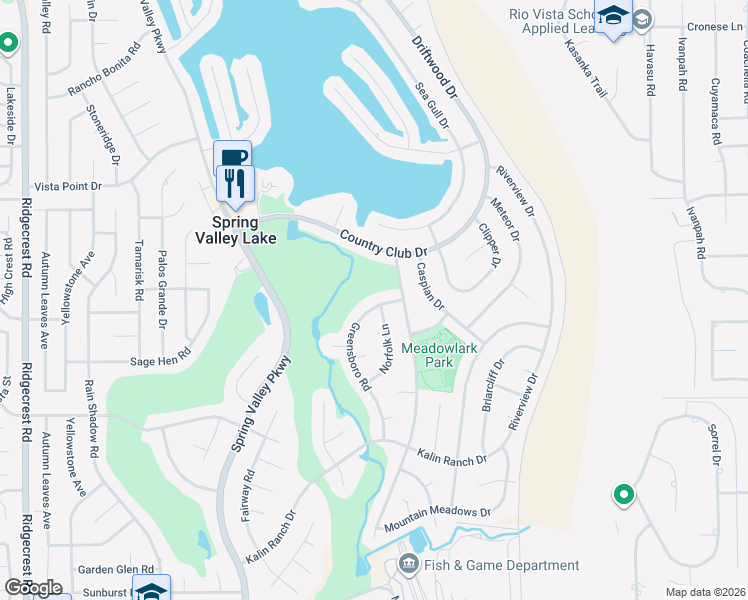 map of restaurants, bars, coffee shops, grocery stores, and more near 13074 Greensboro Road in Victorville