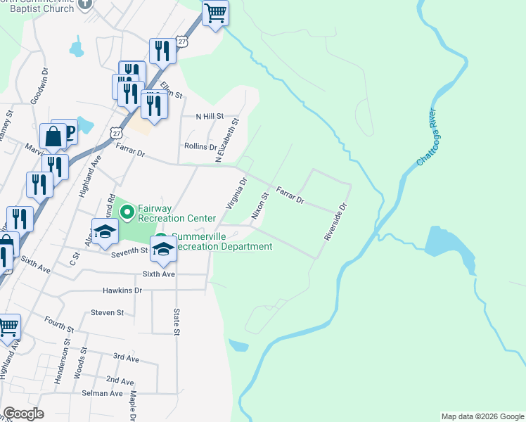 map of restaurants, bars, coffee shops, grocery stores, and more near 52 Nixon Street in Summerville
