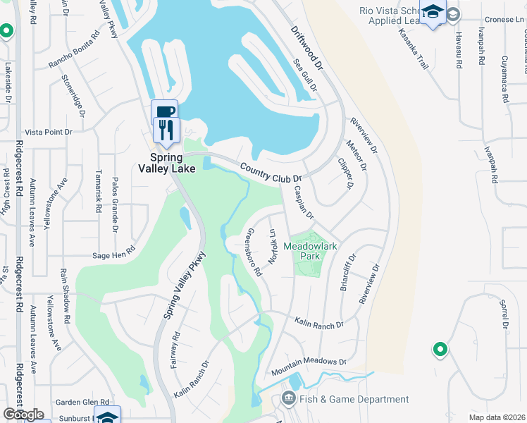 map of restaurants, bars, coffee shops, grocery stores, and more near 13074 Greensboro Road in Victorville