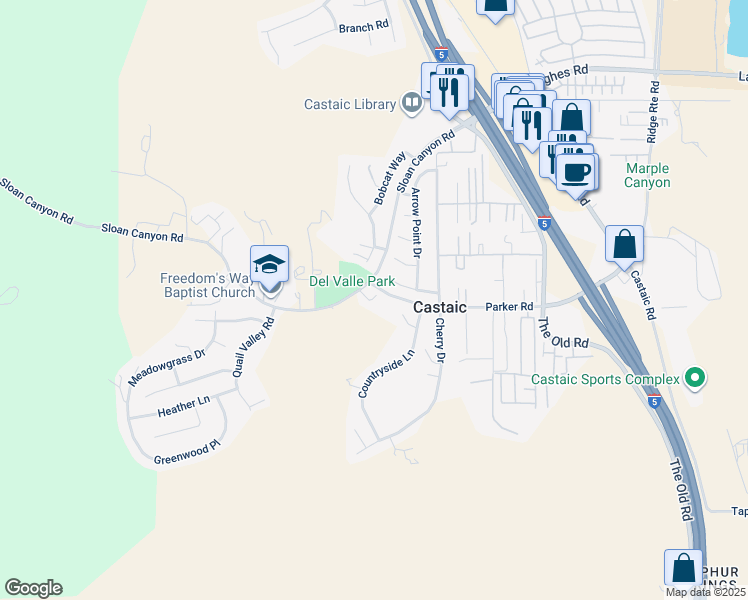 map of restaurants, bars, coffee shops, grocery stores, and more near 28160 Sloan Canyon Road in Castaic