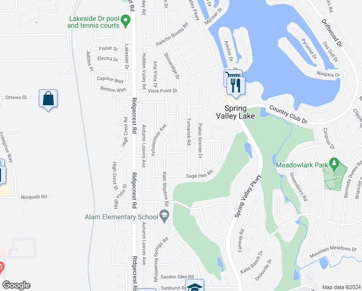 map of restaurants, bars, coffee shops, grocery stores, and more near 17890 Idyllwild Lane in Victorville