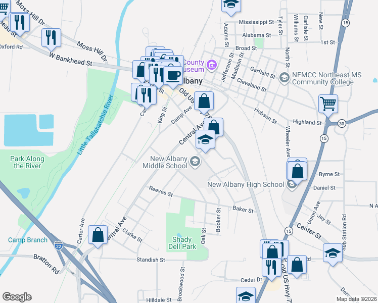 map of restaurants, bars, coffee shops, grocery stores, and more near 304-398 Apple St in New Albany