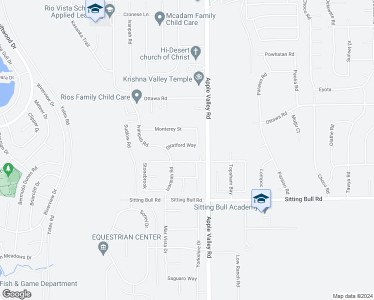 map of restaurants, bars, coffee shops, grocery stores, and more near 19259 Stratford Way in Apple Valley