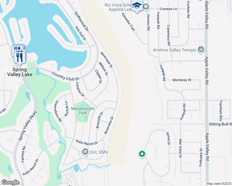 map of restaurants, bars, coffee shops, grocery stores, and more near 13110 Riverview Drive in Victorville