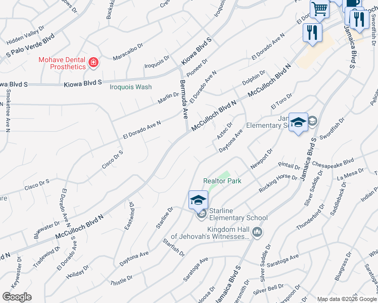 map of restaurants, bars, coffee shops, grocery stores, and more near 3085 Bounty Lane in Lake Havasu City