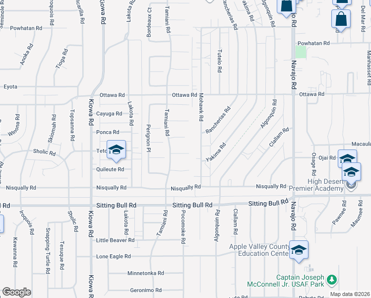 map of restaurants, bars, coffee shops, grocery stores, and more near 21274 Tannin Place in Apple Valley