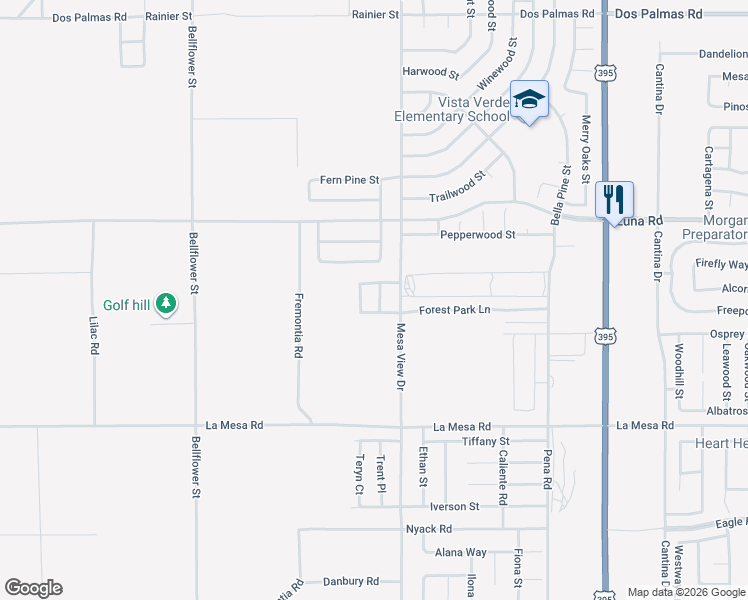 map of restaurants, bars, coffee shops, grocery stores, and more near 13144 Red Willow Way in Victorville