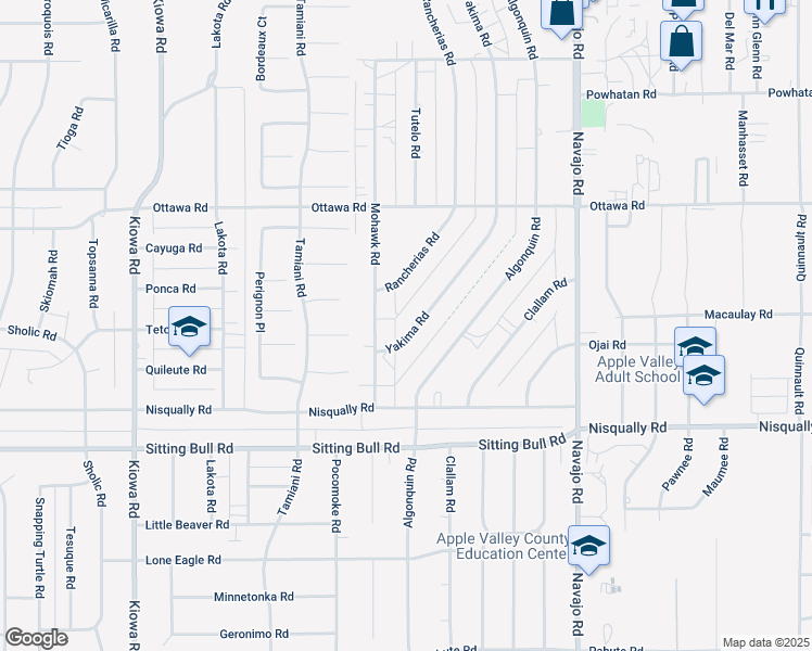 map of restaurants, bars, coffee shops, grocery stores, and more near 13080 Yakima Road in Apple Valley