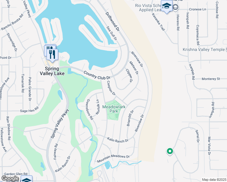 map of restaurants, bars, coffee shops, grocery stores, and more near 13095 Caspian Drive in Victorville