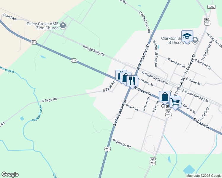 map of restaurants, bars, coffee shops, grocery stores, and more near 79 Melvin Street in Clarkton