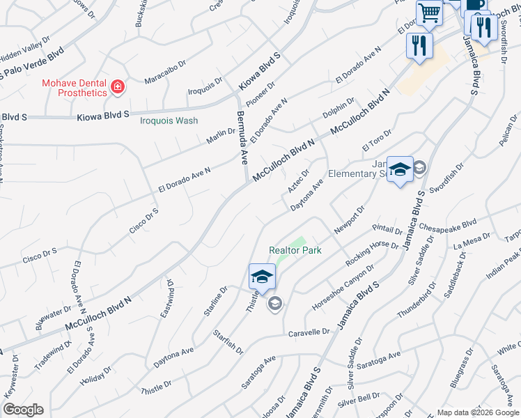 map of restaurants, bars, coffee shops, grocery stores, and more near 3161 Saturn Lane in Lake Havasu City