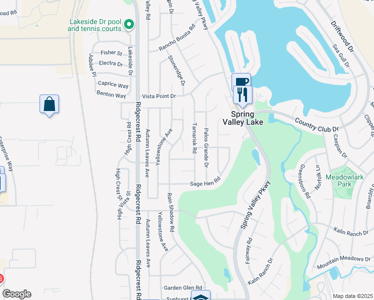 map of restaurants, bars, coffee shops, grocery stores, and more near 17880 Idyllwild Lane in Victorville