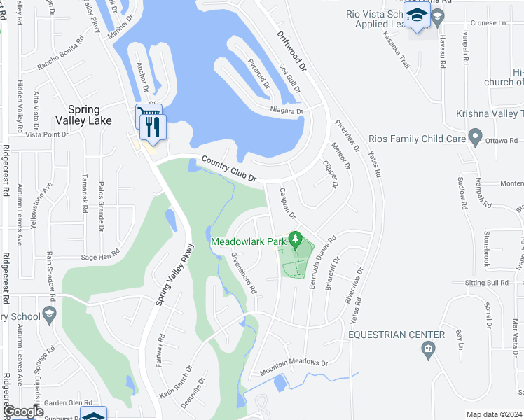 map of restaurants, bars, coffee shops, grocery stores, and more near 13096 Greensboro Road in Victorville