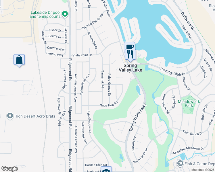 map of restaurants, bars, coffee shops, grocery stores, and more near 17965 High Ridge Lane in Victorville