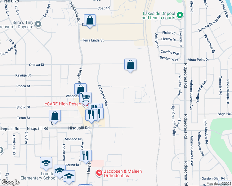 map of restaurants, bars, coffee shops, grocery stores, and more near 12979 Enterprise Way in Victorville