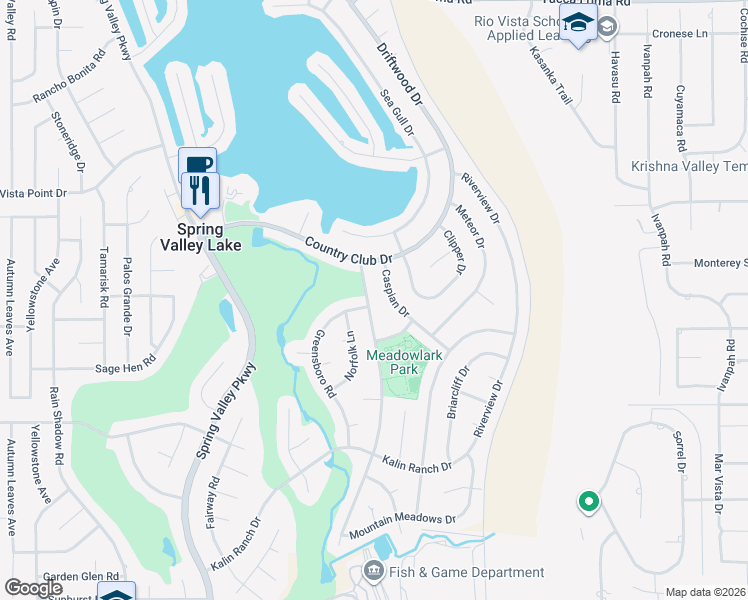 map of restaurants, bars, coffee shops, grocery stores, and more near 13115 Rolling Ridge Drive in Victorville