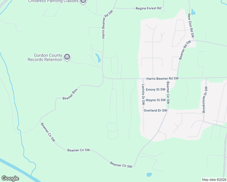 map of restaurants, bars, coffee shops, grocery stores, and more near 158 Village Way Southwest in Calhoun