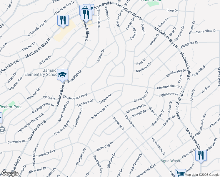 map of restaurants, bars, coffee shops, grocery stores, and more near 3606 Chesapeake Boulevard in Lake Havasu City