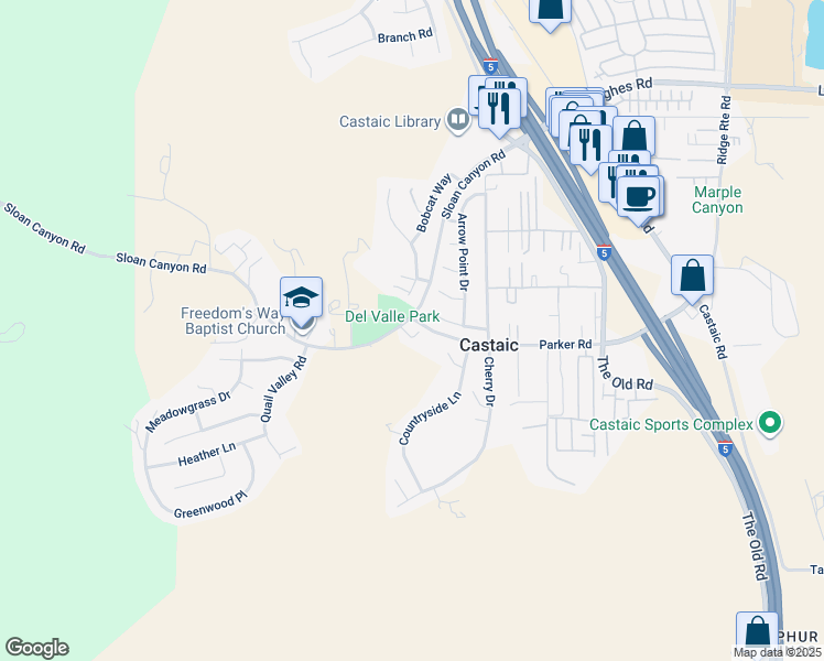 map of restaurants, bars, coffee shops, grocery stores, and more near 28160 Sloan Canyon Road in Castaic