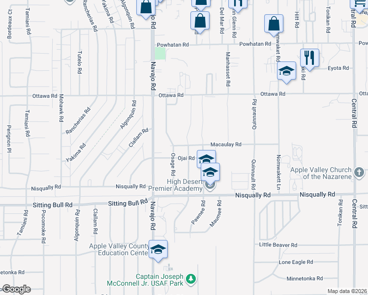 map of restaurants, bars, coffee shops, grocery stores, and more near 13096 Chief Joseph Road in Apple Valley
