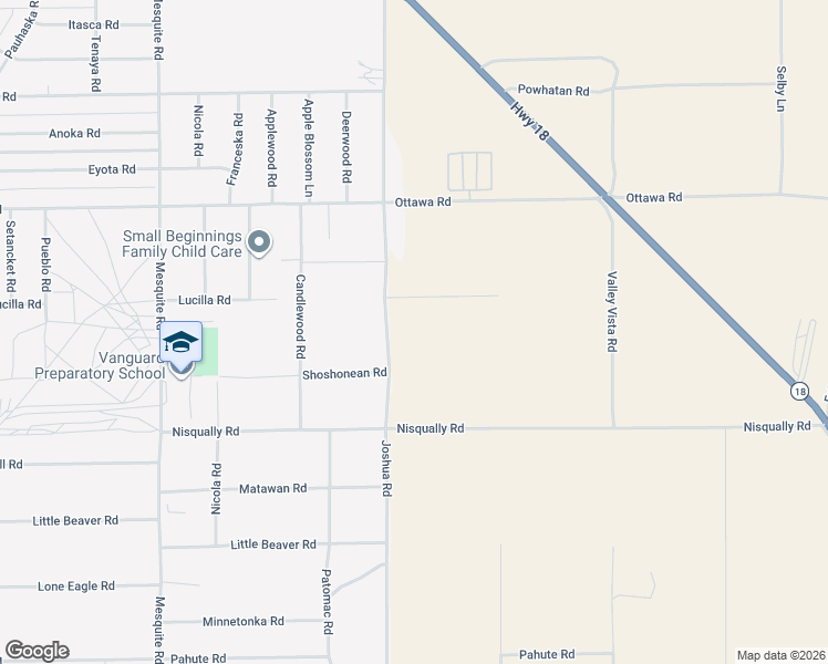 map of restaurants, bars, coffee shops, grocery stores, and more near 13033 Joshua Road in Apple Valley