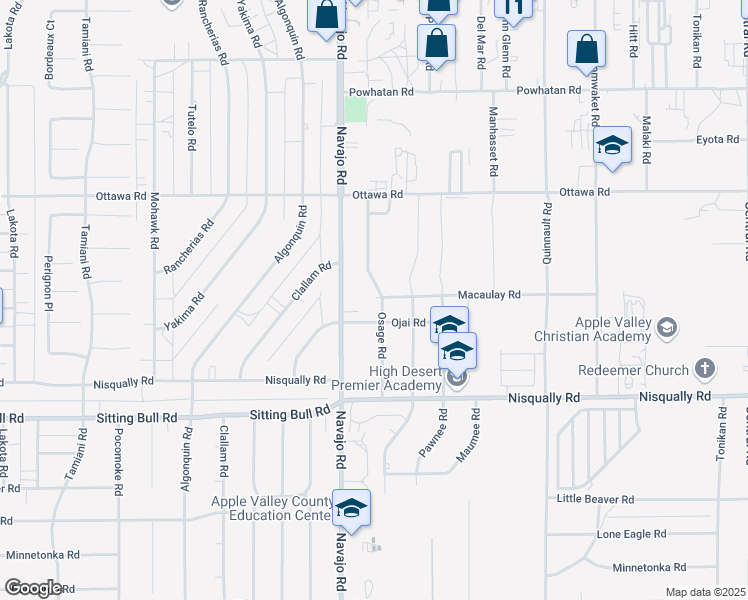 map of restaurants, bars, coffee shops, grocery stores, and more near 13096 Osage Road in Apple Valley