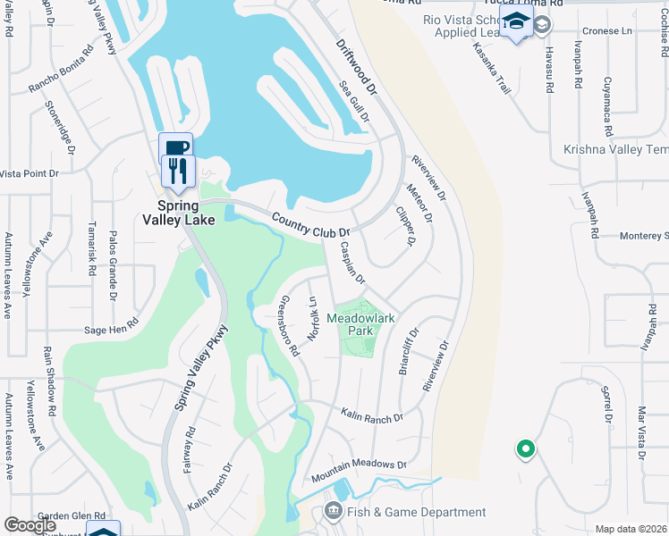 map of restaurants, bars, coffee shops, grocery stores, and more near 13115 Rolling Ridge Drive in Victorville