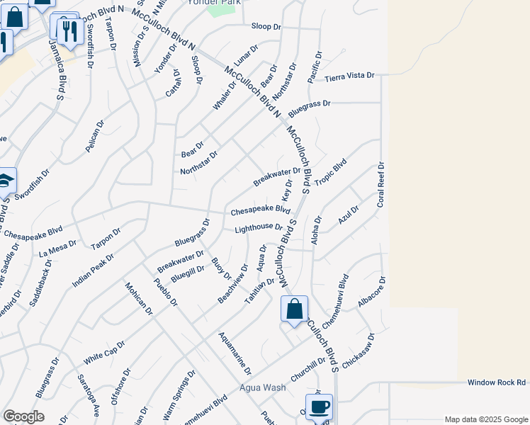 map of restaurants, bars, coffee shops, grocery stores, and more near 3864 Chesapeake Boulevard in Lake Havasu City